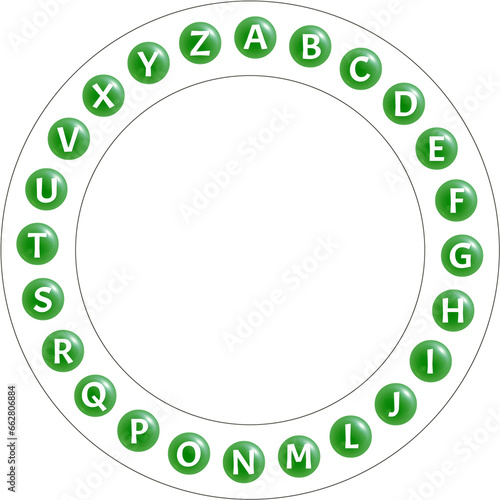 Rosco verde de letras RECORTABLE para Navidad en PNG transparente para jugar a adivinar palabras con definiciones, habla inglesa