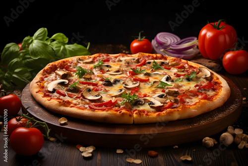 sliced mushroom and vegetables pizza