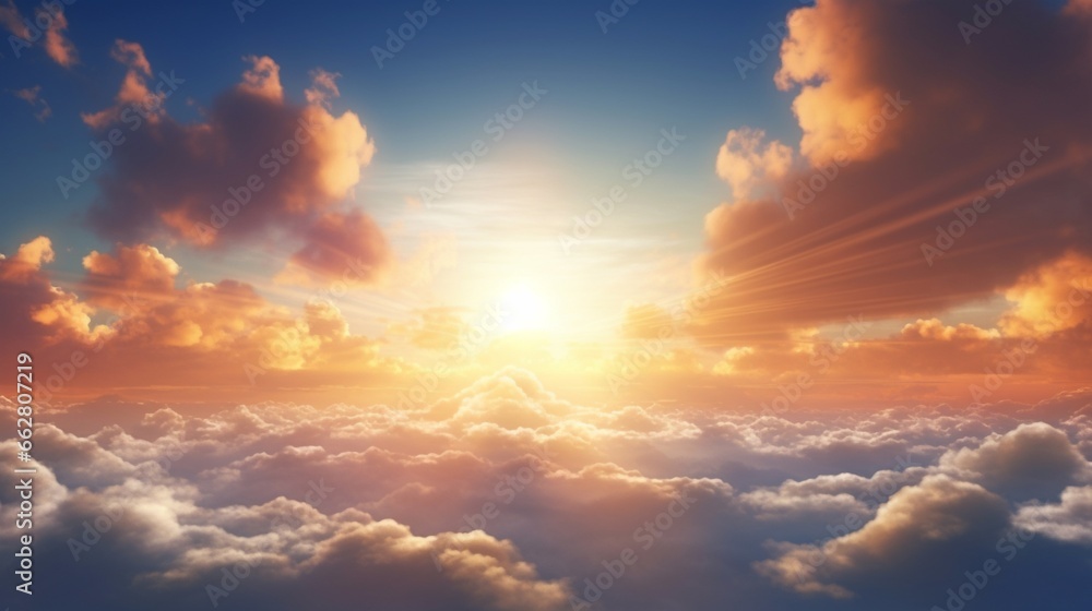 heavenly sky with sun in the background, hd, 5k, photorealistic, hyper realistic and detailed