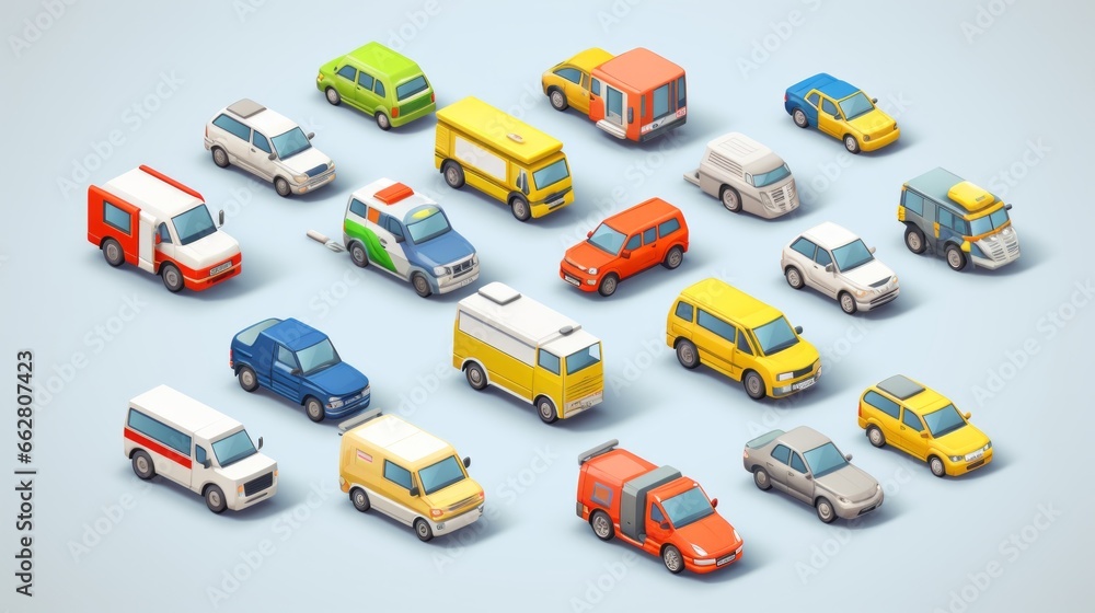A vibrant collection of cars on a striking blue background A vibrant collection of cars on a striking blue background