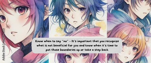 Journey to Empowerment: Anime-Inspired Watercolor Design with Motivational Quote