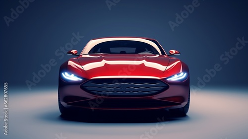 A vibrant red sports car illuminated by its headlights © mattegg