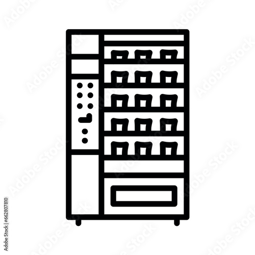 Self ordering kiosk snack  in black line icon. Self service machine