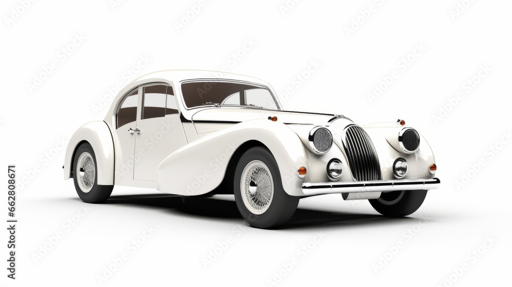 A vintage white car on a clean white background