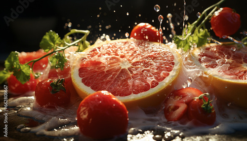 Freshness of tomato  food nature  healthy eating  gourmet vegetable slice generated by AI