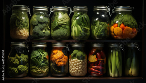 Freshness in a jar  healthy, organic, vegetarian food collection generated by AI