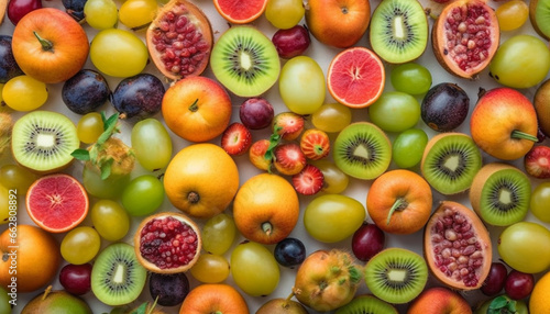 Colorful collection of fresh  ripe fruit for healthy eating lifestyle generated by AI