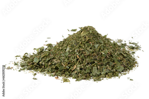 Dried parsley, dill and onion seasoning isolated on a transparent background.