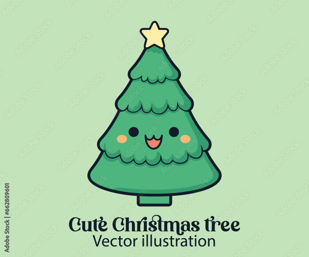 Vector of a cute Christmas tree for a Happy winter holiday and Christmas cartoon Vector of a cute Christmas tree for a Happy winter holiday and Christmas cartoon