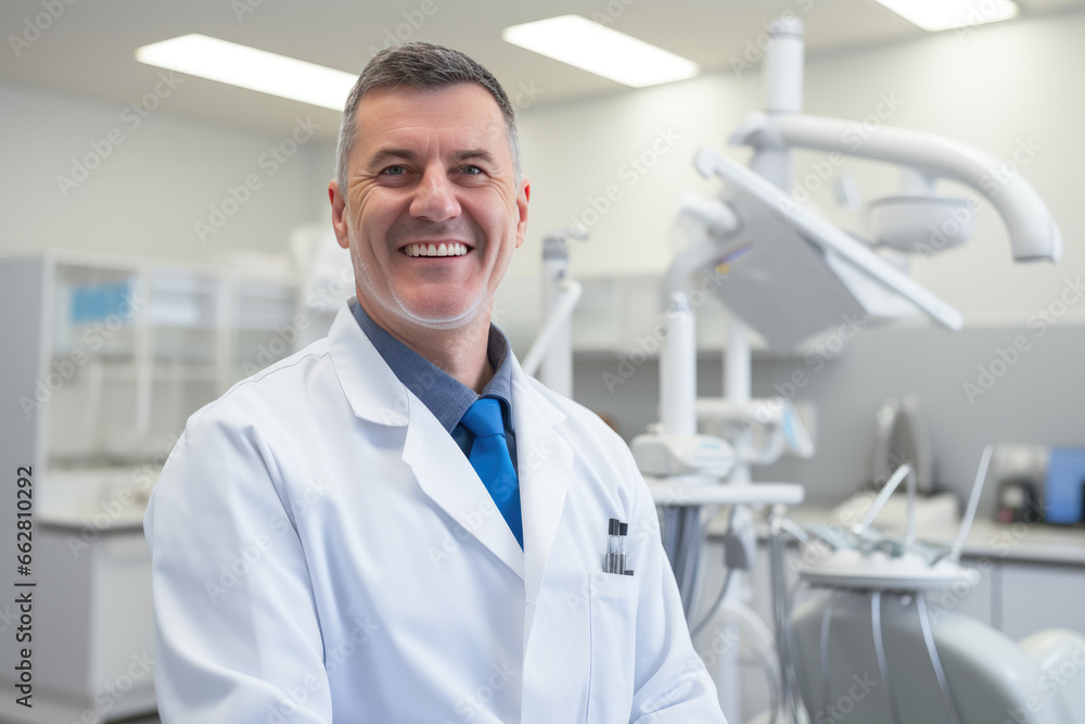 Portrait of a male dentist in a white coat. Portrait of a male dentist in a white coat.