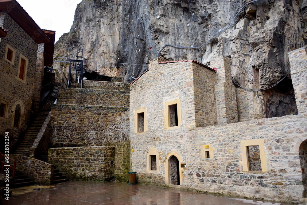 The Orthodox monastery of Sumela, built on a cliff overlooking the Altindere valley at 1200 meters above sea level, is located in the Maçka region, today partially restored by the Turkish government