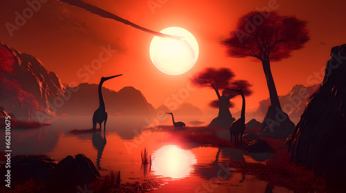 Giraffe - Wildlife Background - Sunset Wonder and Beautiful Gold dinosaurs nature