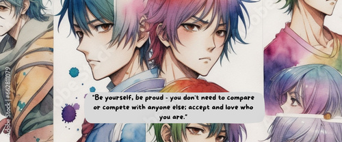 Journey to Empowerment: Anime-Inspired Watercolor Design with Motivational Quote