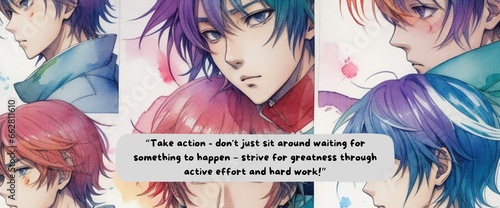 Journey to Empowerment: Anime-Inspired Watercolor Design with Motivational Quote