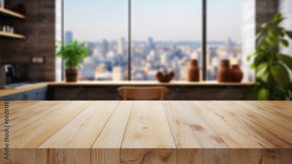 A modern Kitchen table background. Empty wooden desk. A modern Kitchen table background. Empty wooden desk.