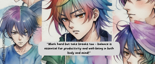 Journey to Empowerment: Anime-Inspired Watercolor Design with Motivational Quote