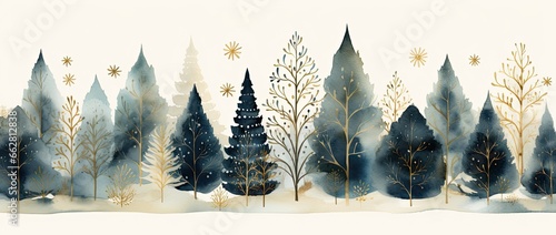 Beautiful winter landscape. Christmas holiday background. Abstract watercolor art.