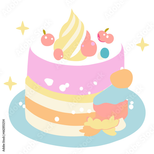 Birthday cake vector isolated icon with candles illustration Pastel Birthday cake Piece Decoration soft emoticon design element modern flat art