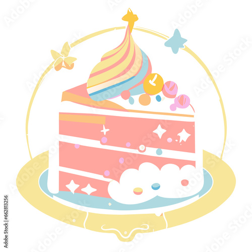 Birthday cake vector isolated icon with candles illustration Pastel Birthday cake Piece Decoration soft emoticon design element modern flat art
