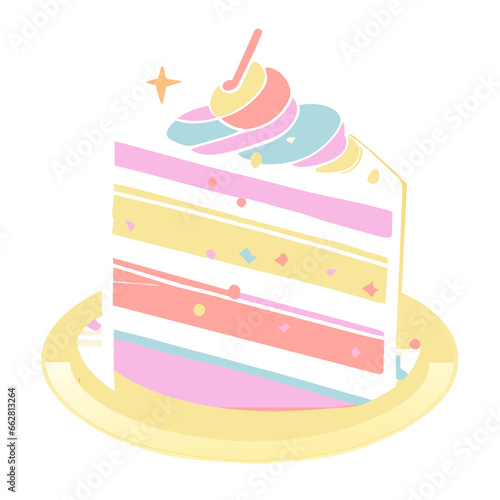 Birthday cake vector isolated icon with candles illustration Pastel Birthday cake Piece Decoration soft emoticon design element modern flat art