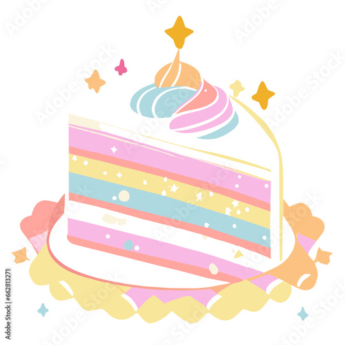 Birthday cake vector isolated icon with candles illustration Pastel Birthday cake Piece Decoration soft emoticon design element modern flat art