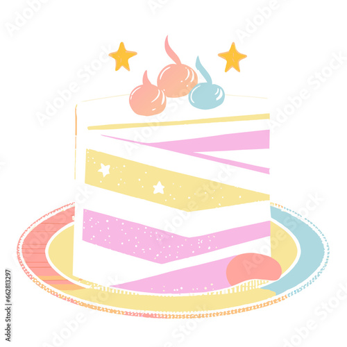 Birthday cake vector isolated icon with candles illustration Pastel Birthday cake Piece Decoration soft emoticon design element modern flat art