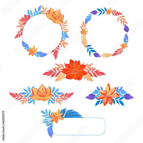 Set of vector floral elements with leaves and flowers. Vector design for wedding invitations and greeting cards.