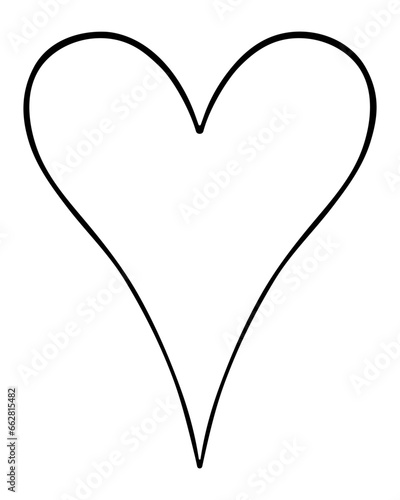 Heart. An elongated symbol of love. Sketch. Vector illustration. Hand drawn long romantic sign. Doodle style. Outline on isolated background. Idea for web design, invitations.