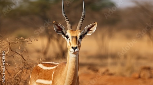 Chinkara or Indian gazelle Antelope animal funny face portrait or facial expression in outdoor wildlife safari at ranthambore national park reserve sawai madhopur rajasthan india - Gazella bennettii