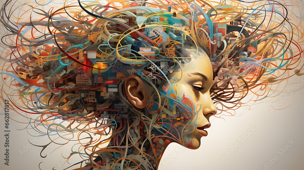 Produce an abstract representation of the human mind, with neurons and ...
