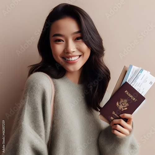 woman holding a visa