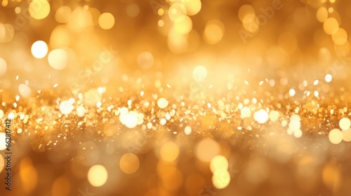 Abstract particle gold glitter wave and light bokeh background.