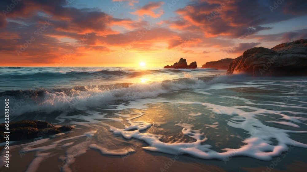 A beautiful sunrise from the shore of the beach, Spain
