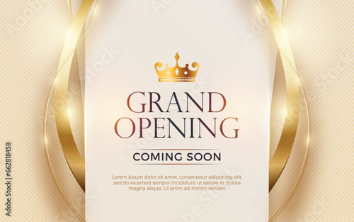 Grand opening luxury invitation design template with glitter light effects, golden elements and 3d editable text effect