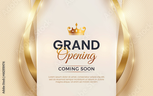 Grand opening luxury invitation design template with glitter light effects, golden elements and 3d editable text effect