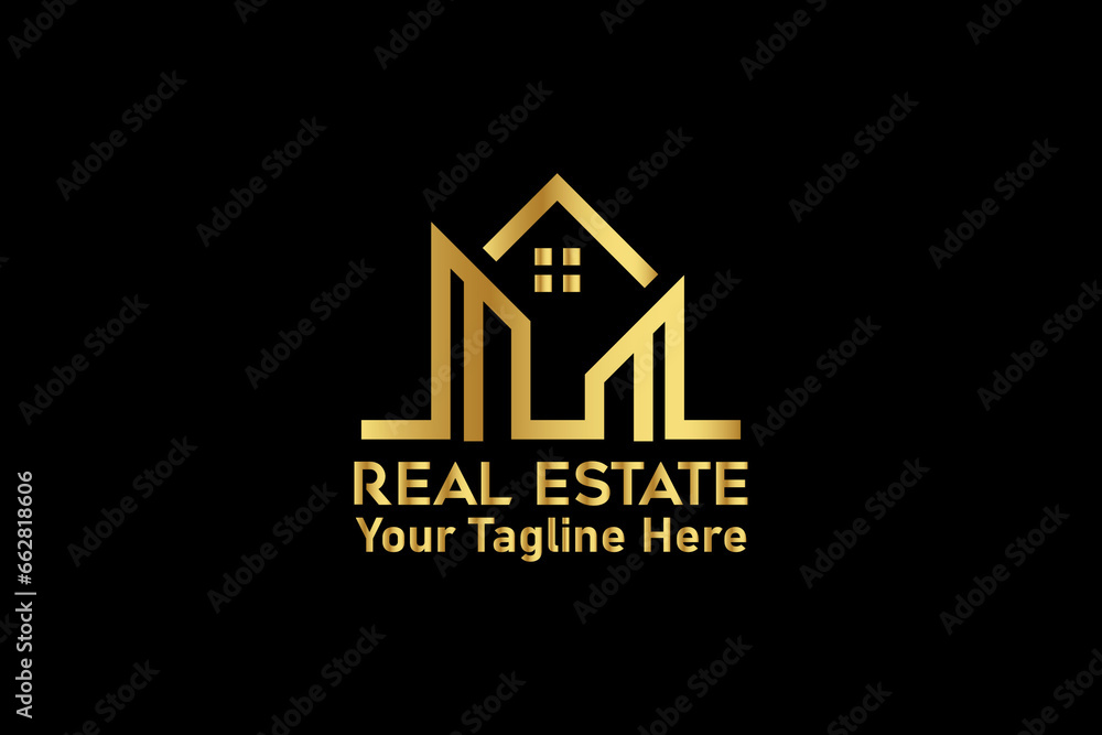 Luxury gold real estate logo with a building