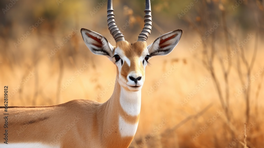 Chinkara or Indian gazelle Antelope animal funny face portrait or facial expression in outdoor wildlife safari at ranthambore national park reserve sawai madhopur rajasthan india - Gazella bennettii Chinkara or Indian gazelle Antelope animal funny face portrait or facial expression in outdoor wildlife safari at ranthambore national park reserve sawai madhopur rajasthan india - Gazella bennettii
