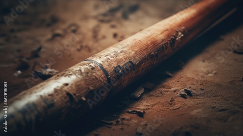 A closeup shot of a painted baseball bat in a cinematic style