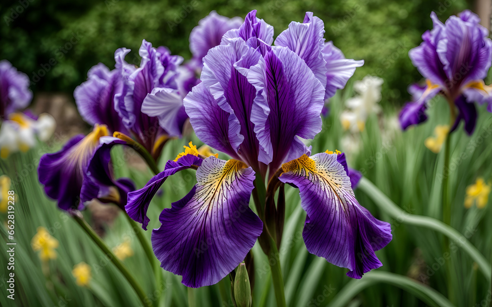 purple iris flowers in the field