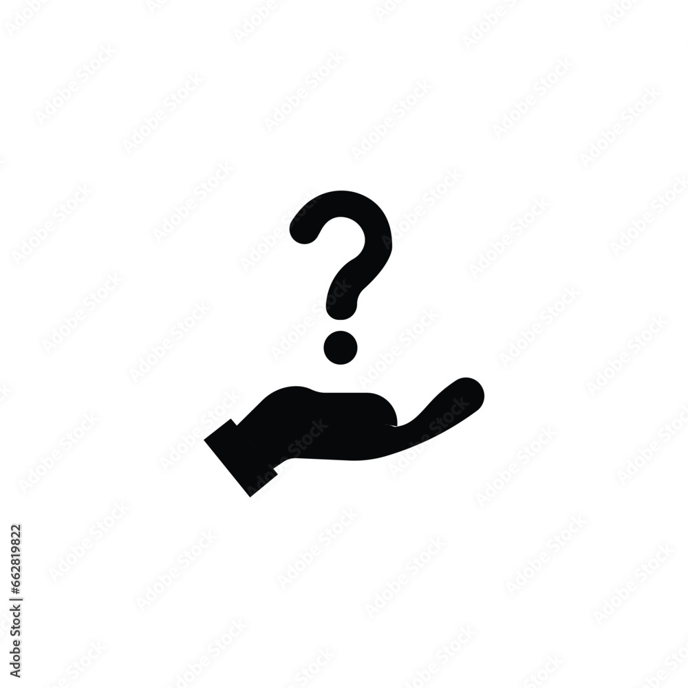 Hand holding question mark icon. Outline style. Why, who, doubt, uncertainty, curious, ask, curiosity, interrogation concept. Vector illustration isolated on white background Hand holding question mark icon. Outline style. Why, who, doubt, uncertainty, curious, ask, curiosity, interrogation concept. Vector illustration isolated on white background
