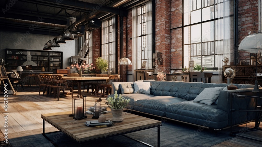 A fusion of vintage and industrial in a loft living area
