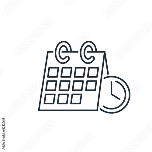 Clock and calendar.Vector linear icon isolated on white background.