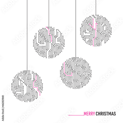 Vector merry christmas printed circuit board card
