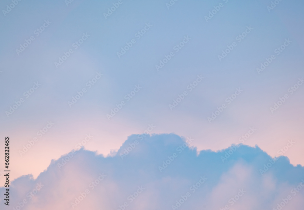 Surreal cloud podium outdoor on blue sky pink pastel clouds with empty space.Beauty cosmetic product placement pedestal present promotion minimal display,summer paradise dreamy concept.