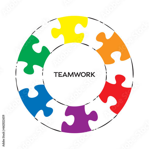 Vector teamwork symbol with circled puzzle pieces