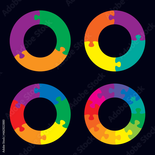 Vector business puzzle pie chart diagram set