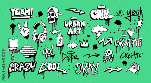 Hand-drawn vector graffiti illustrations. Graffiti cartoons, doodles. Perfect for apparel prints, posters, and stickers.
