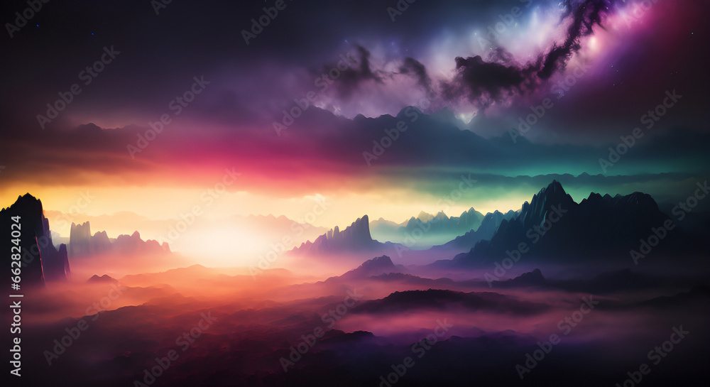 Voie lactée et lever de soleil,paysage imaginaire Voie lactée et lever de soleil,paysage imaginaire