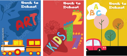 Staff equipment template of flyear, magazine, poster, book cover, booklet, banners. Grain texture and noise effect. People character with items around Kids playground background.