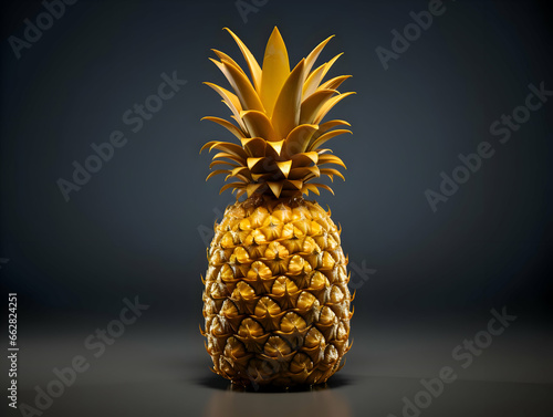 Isolated golden ananas on a dark background. High-resolution
